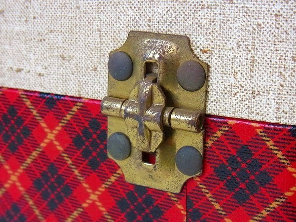 赤色タータンチェック柄・ヴィンテージ・コスメボックス/メイクボックス USA