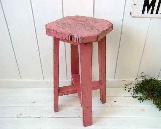 ピンク色の木製・アンティーク・スツール/チェア USA
