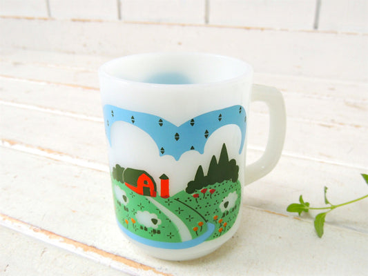 【Fire King】ファイヤーキング・メドウズ・羊&牧場柄・ヴィンテージ・マグカップ・食器 USA