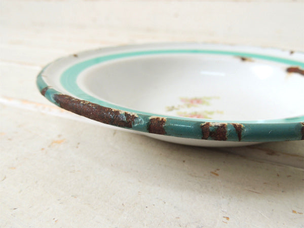 小花柄・フラワーモチーフ・ホーロー製・アンティーク・プレート・皿・食器・琺瑯ボウル USA