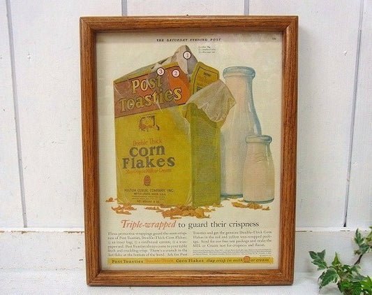 シリアルの広告入り・ヴィンテージ・木製フレーム/額縁.インテリア USA