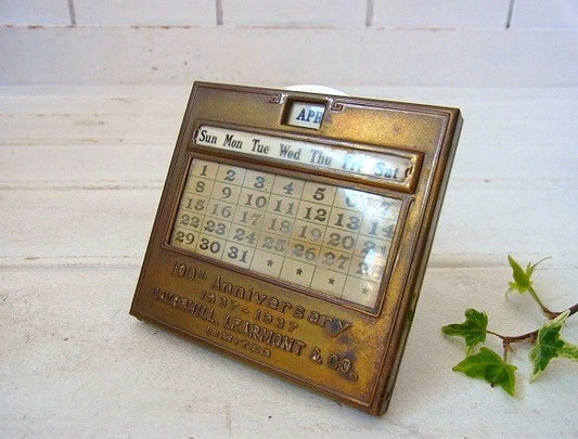 【JEMCO】ノベルティ・真鍮製・アンティーク・卓上デスクカレンダー USA