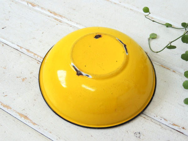 【イエロー】アンティーク・ホーローボウル・琺瑯・キッチン雑貨 USA