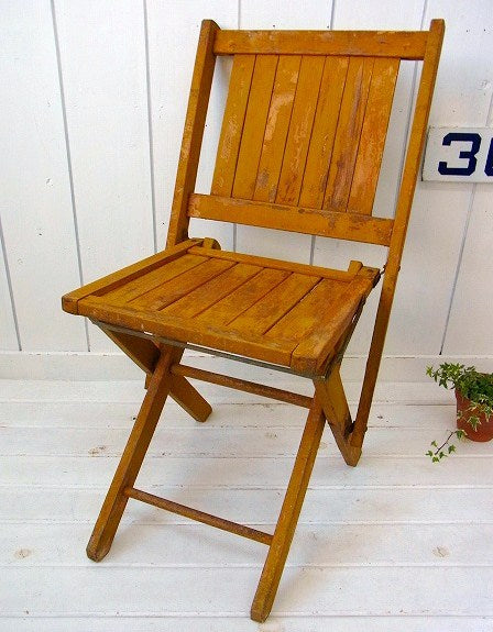 【シモンズ】木製・アンティーク・フォールディングチェア/折り畳みイス/木製椅子 USA