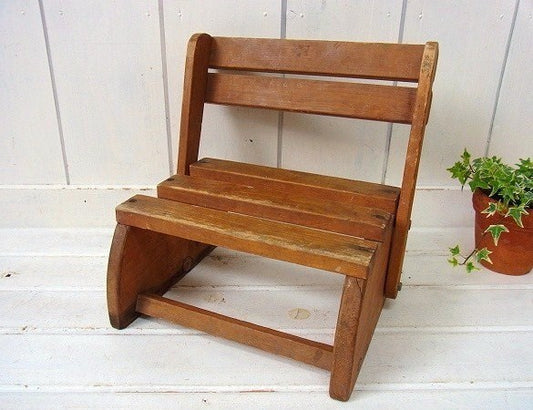 USA・木製・アンティーク・子供イス・チャイルドチェア・踏み台・ステップラダー