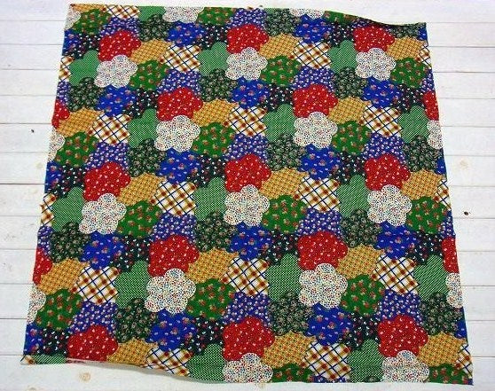 USA!カラフルなパッチワーク柄・デッドストック・ヴィンテージ・ファブリック/生地