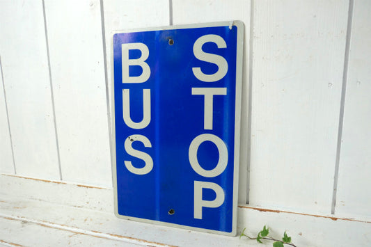 BUS STOP バスストップ バス停 スチール製 ブルー ヴィンテージ サイン 道路標識 看板 ガレージ USA
