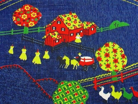 USA!デニム柄×キュートな牧場柄・デッドストック・ヴィンテージ・ファブリック/生地/テキスタイル