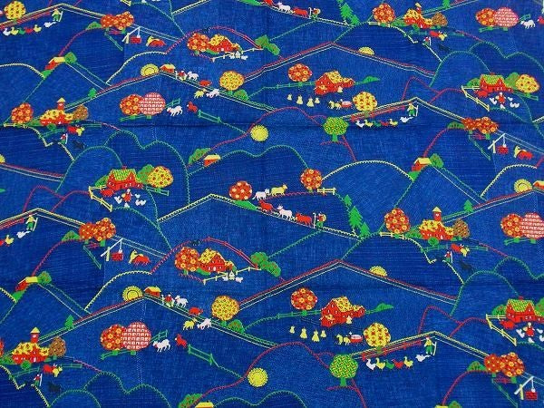 USA!デニム柄×キュートな牧場柄・デッドストック・ヴィンテージ・ファブリック/生地/テキスタイル