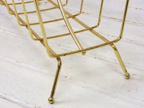 USA!ゴールド色のメタル製・ヴィンテージ・マガジンラック/マガジンスタンド