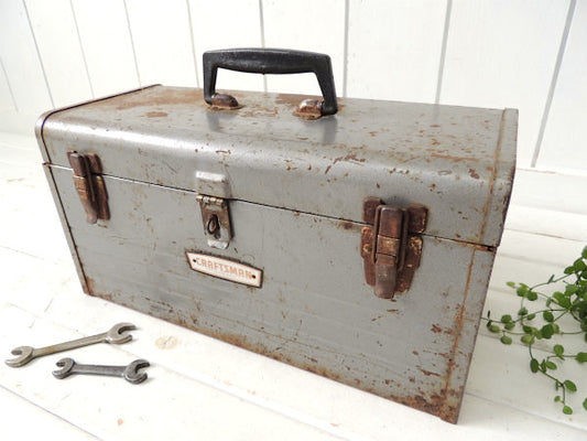 【CRAFTSMAN】クラフトマン・グレー色・メタル製・2段式・ヴィンテージ・ツールボックス/工具箱