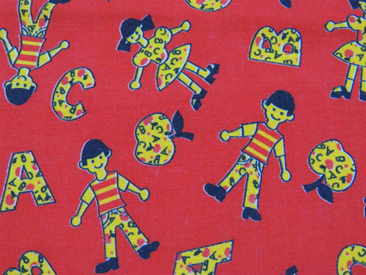 ABCアルファベット&男の子&女の子柄×りんご柄・ヴィンテージ・タペストリー/ベビーマット