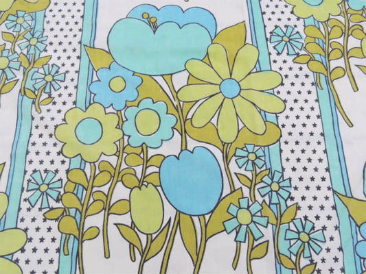 レトロポップ・パステルカラー・星&花柄・ヴィンテージ・USEDフラットシーツ(1/2) USA