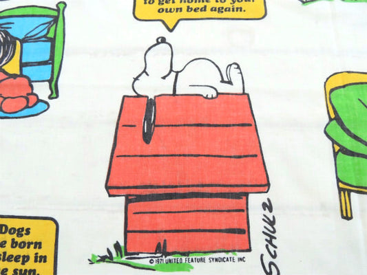 【スヌーピー】ピーナッツの仲間・ベッドタイム柄・70'ヴィンテージ・USEDフラットシーツ(1/2)