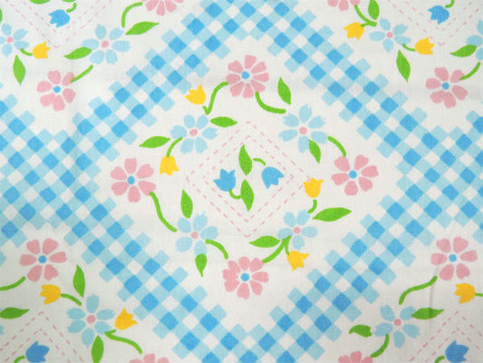 フラワーパッチワーク柄×チェック柄・ヴィンテージ・USEDフラットシーツ(1/2)