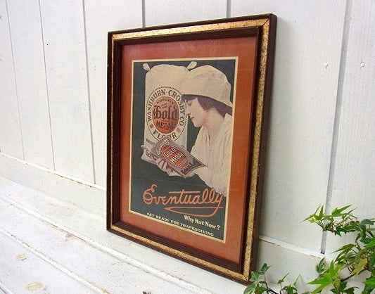 小麦粉の広告ポスター入り・ヴィンテージ・木製フレーム/額縁/インテリア USA