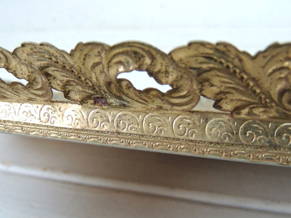 ゴールド色・フラワーモチーフ・アンティーク・ミラートレイ・鏡・ミラー USA