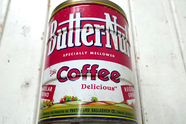 コーヒー缶 Butter-Nut Coffee・ネブラスカ ブリキ製・ヴィンテージ・ガーデニング