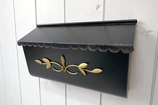 大型 リーフモチーフ 横型 ブラック メタル製 ヴィンテージ メールボックス 郵便受け ポストUSA