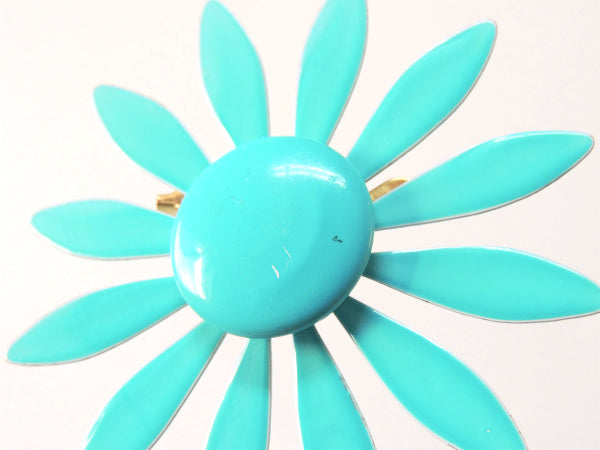 ターコイズブルー色・レトロ・花柄・ヴィンテージ・ブローチ/スカーフ留め/アクセサリー 1960~