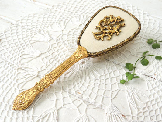 エンジェルとフラワーモチーフ・ゴールド色・アンティーク・ヘアブラシ/ブラシ USA