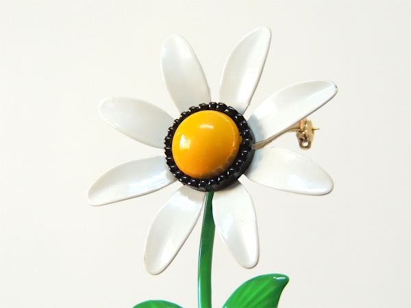 【白×黄×緑】レトロポップ・フラワーモチーフ・ヴィンテージ・ブローチ/アクセサリー/1960~