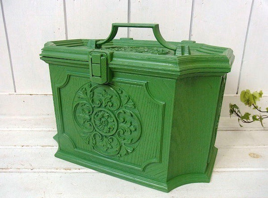 【Max Klein】レトロな木目柄・グリーン色・ヴィンテージ・ソーイングボックス/裁縫箱 USA