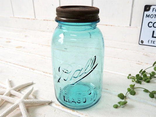 【BALL】1910~クリアブルー・アンティーク・メイソンジャー/ガラスジャー/保存瓶 USA