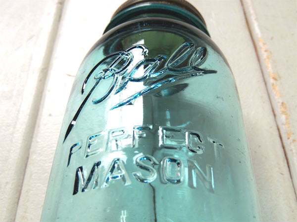 【BALL】1910~クリアブルー・アンティーク・メイソンジャー/ガラスジャー/保存瓶 USA
