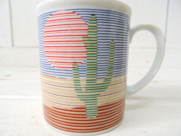 砂漠のサボテン&夕日柄・陶器製・ヴィンテージ・マグカップ/ネイティブ