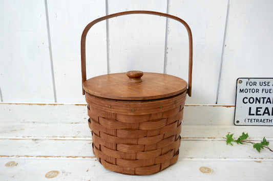 BASKETVILLE 木製 ピクニック ヴィンテージ バスケット カゴ ラウンドバスケット USA