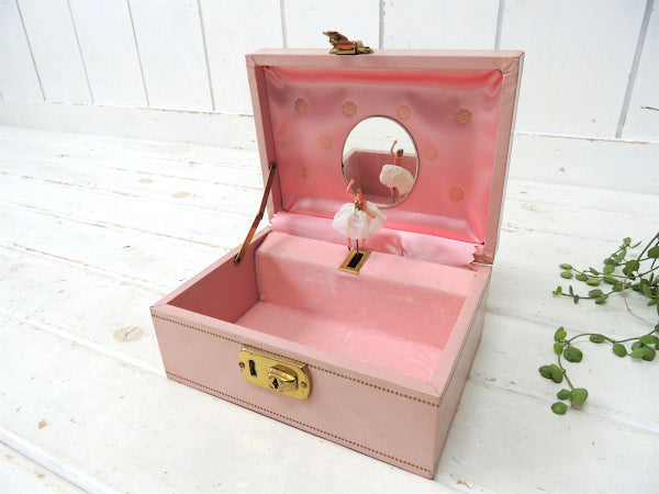 バレリーナ人形&オルゴール付き・ピンク色・アンティーク・ジュエリーボックス/宝石箱(鍵付き)