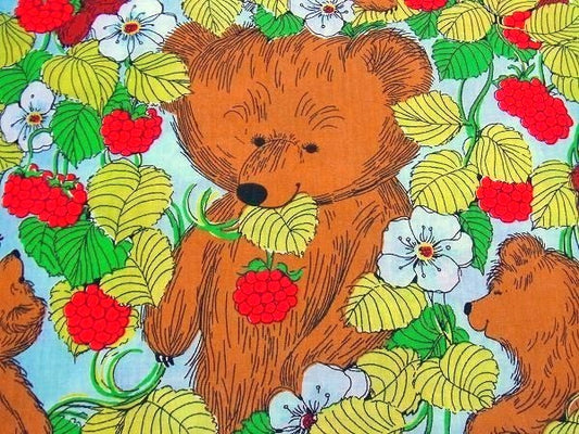 【Sears】シアーズ・ラズベリー畑×くま親子・ヴィンテージ・カーテン USA