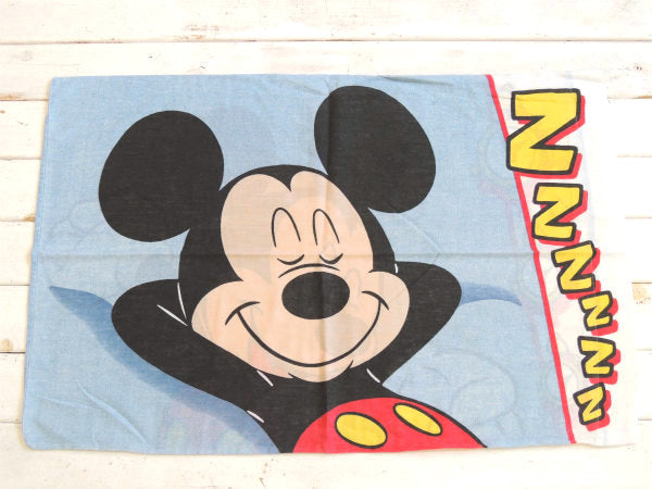 【ミッキーマウス】ディズニー・デニム柄・ヴィンテージ・ピローケース・枕カバー USA