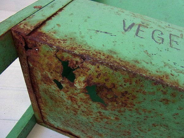 【VEGELATOR】若草色・ティン製・アンティーク・3段ベジタブルラック/シェルフ USA