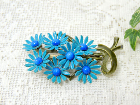 ブルー・小さなフラワーモチーフ・ヴィンテージ・ブローチ・スカーフ留め/アクセサリー USA
