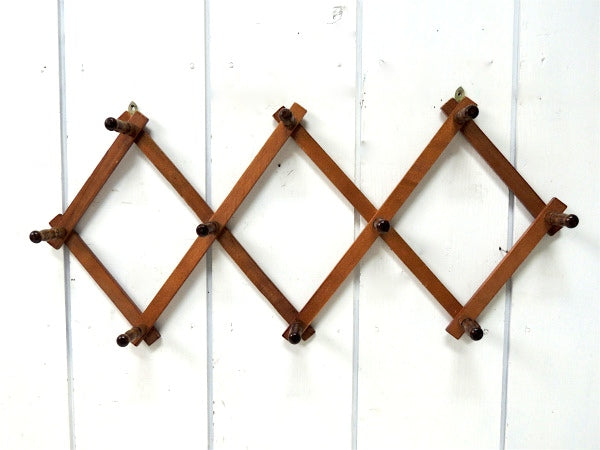 木製・ジャバラ式・壁掛けヴィンテージ・ハットラック/コートフック USA