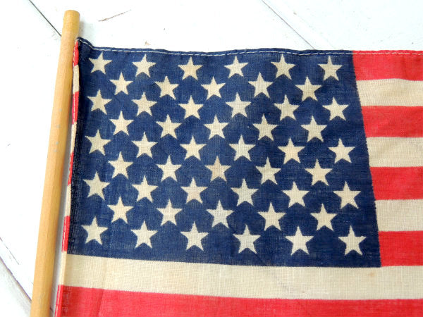 USA・アメリカンフラッグ・50州 星条旗・木製 ポール付き・ヴィンテージ・旗・アメリカ合衆国・看板