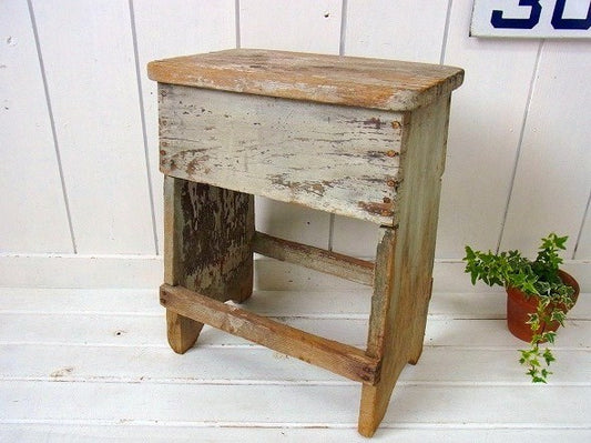 シャビーな木製・アンティーク・スツール/踏み台/ローチェア USA