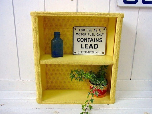 クリームイエロー・2段・アンティーク・ウィッカーシェルフ/飾り棚 USA