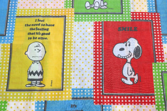 スマイル・スヌーピー・ピーナッツの仲間・パネル柄・70'ヴィンテージ・USEDピローケース・枕カバー