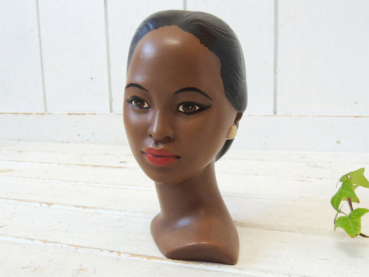 ポリネシアン女性・セラミック製・ヴィンテージ・バストヘッド・人形・フラヘッド・ドール USA