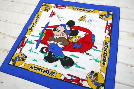 ミッキーマウス・パイロット柄・HAV A HANK社・80'sヴィンテージ・バンダナ・ハンカチ