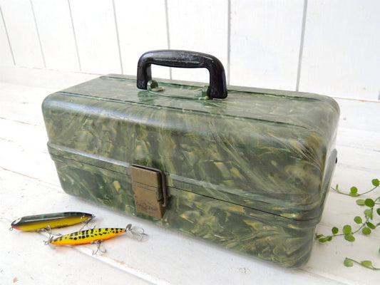 【PLANO】プラノ・緑マーブル・2段式・50'sビンテージ・タックルボックス/タックルケース/釣具