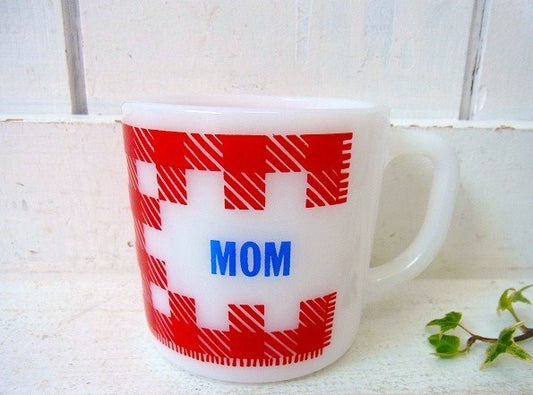 【フェデラル】MOM・赤色ギンガムチェック柄・ヴィンテージ・マグカップ/ショートマグ USA