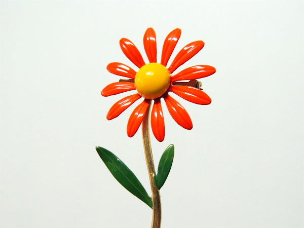 【DuBarry】オレンジ色・フラワー・デッドストック・60'sビンテージ・ブローチ&イヤリング