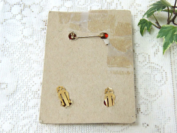 【DuBarry】オレンジ色・フラワー・デッドストック・60'sビンテージ・ブローチ&イヤリング