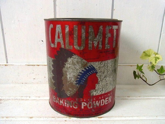 【CALUMET】カルメット・インディアン柄のヴィンテージ・ティン缶/パウダー缶 USA