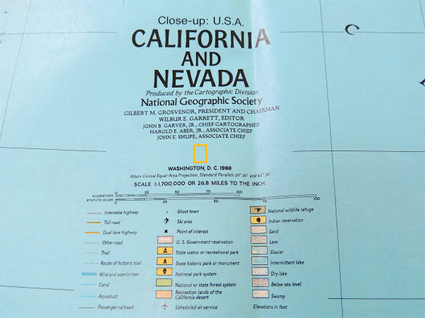 ナショナル ジオグラフィック カリフォルニア州&ネバダ州・80's ヴィンテージ・マップ・地図