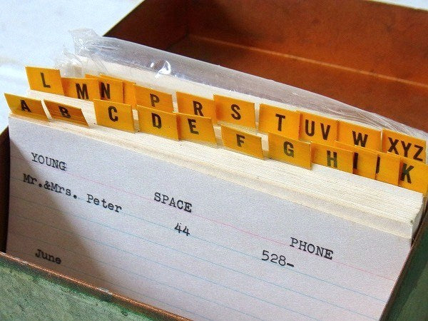 オリーブ・グリーン メタル製・カード付き・ヴィンテージ・カードボックス ファイルボックス USA